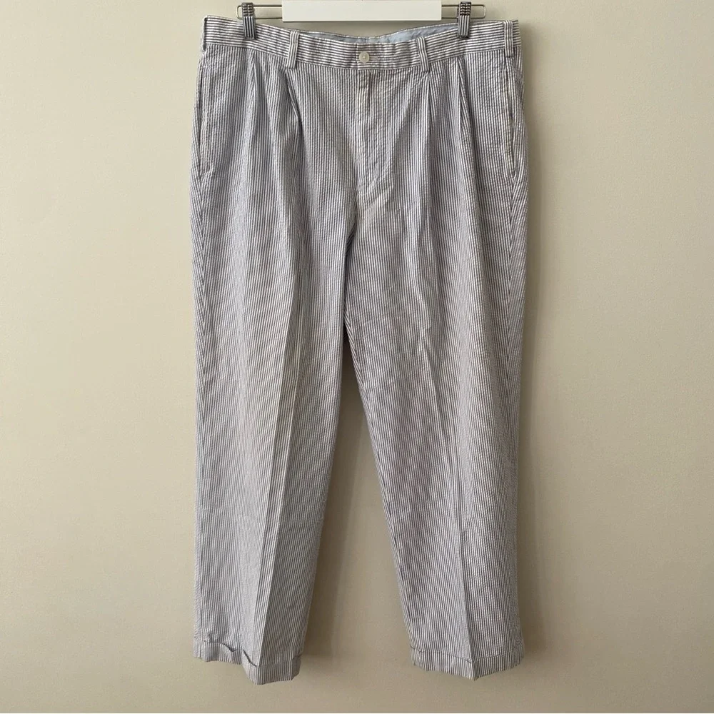 Brooks Brothers Elliot Seersucker Blue Striped Dress Pants Size 36x30